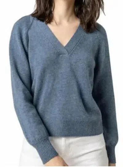Lilla P Wide Trim V-neck Sweater In Blue