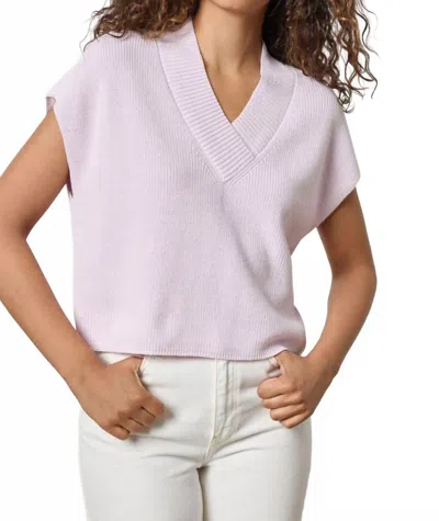 LILLA P WIDE TRIM V-NECK SWEATER IN FREESIA