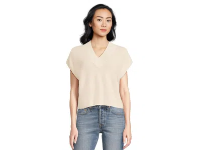 Lilla P Wide Trim V-neck Sweater In White