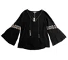 Lilla P Women's Boho Gauze Cotton Tunic Peasant Blouse In Black In Black