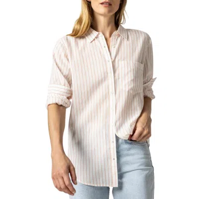 Lilla P Women's Boyfriend Button-down In Tangerine Stripe In Beige