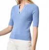 Lilla P Women's Elbow Sleeve Split Neck Sweater Top In Marlin In Blue