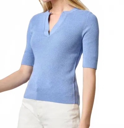 Lilla P Women's Elbow Sleeve Split Neck Sweater Top In Marlin In Blue