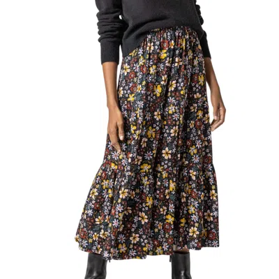 Lilla P Women's Floral Tiered Skirt In Black Floral In Multi