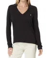 Lilla P Women's Long Sleeve Collared V-neck In Black In Black