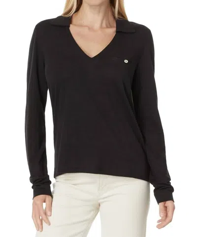 Lilla P Women's Long Sleeve Collared V-neck In Black