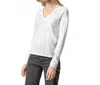 Lilla P Long Sleeve Collared V Neck Top In White In White