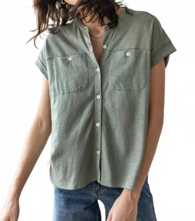 Lilla P Women's Mandarin Collar Button Down Shirt In Thistle In Green