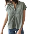 Lilla P Women's Mandarin Collar Button Down Shirt In Thistle In Purple