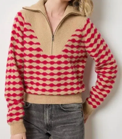 Lilla P Women's Mixed Stitch Half Zip Up Top In Red Multi