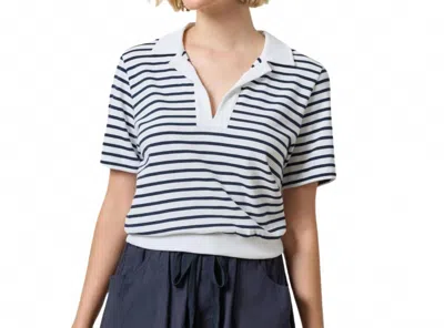 Lilla P Women's Polo Top In Navy Stripe In Blue