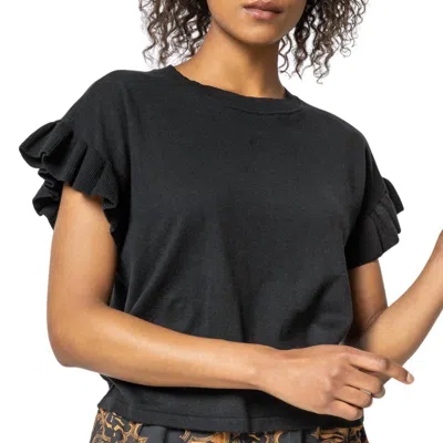 Lilla P Women's Ruffle Sleeve Crew Neck Sweater In Black