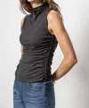 Lilla P Shirred Mock Neck Tank Top In Black Puffer In Black