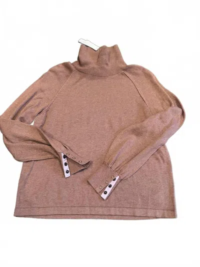 Lilla P Women's Snap Cuff Turtleneck Sweater In Hivkory In Brown