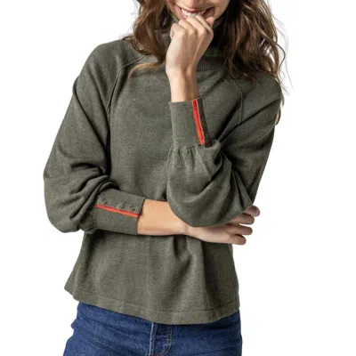 Lilla P Women's Snap Cuff Turtleneck Sweater In Moss In Green