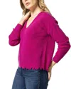 Lilla P Distressed V-neck Sweater In Magenta