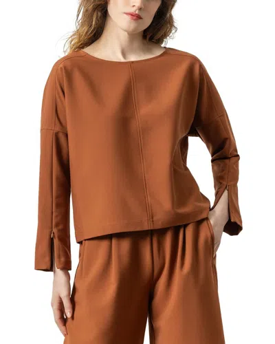 Lilla P Zip Detail Seamed Top In Brown