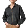 Lilla P Zip Front Polo Cardigan In Graphite In Black