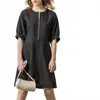 Lilla P Zip Front Flared Dress In Black