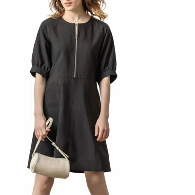 Lilla P Zip Front Flared Dress In Black