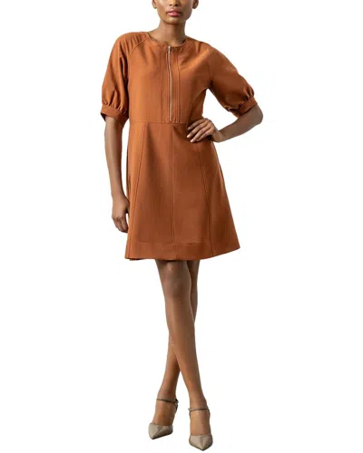 Lilla P Zip Front Flared Dress In Brown