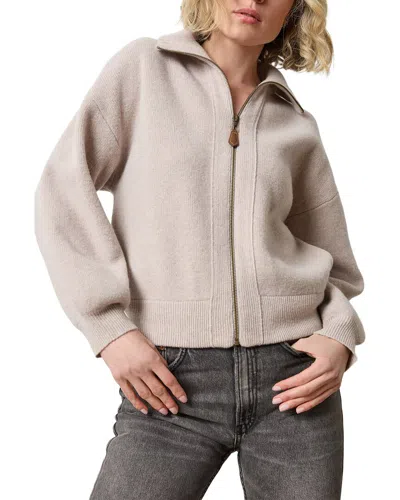 Lilla P Zip Front Wool Polo Cardigan In Neutral