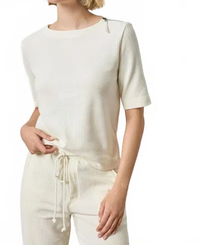 Lilla P Zippered Elbow Sleeve Crew Tee In Ecru In Neutral