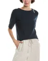 Lilla P Zippered Elbow Sleeve Crewneck Shirt In Blue
