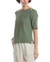 Lilla P Zippered Elbow Sleeve Crewneck Shirt In Green