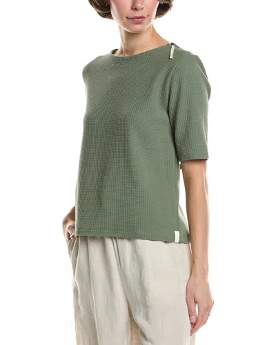 Lilla P Zippered Elbow Sleeve Crewneck Shirt In Green