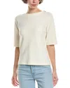Lilla P Zippered Elbow Sleeve Crewneck Shirt In White