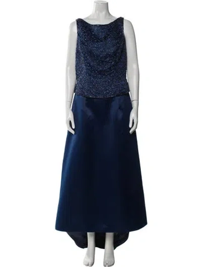 Pre-owned Lillie Rubin Bateau Neckline Long Dress In Blue