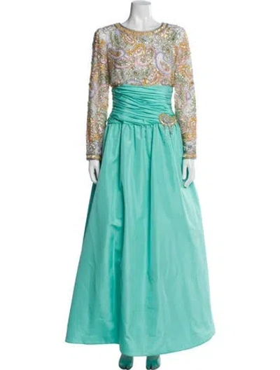 Pre-owned Lillie Rubin Bateau Neckline Long Dress In Green