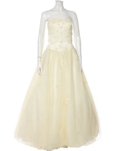 Pre-owned Lillie Rubin Floral Print Long Dress In Yellow