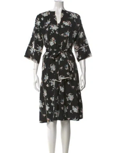 Pre-owned Lillie Rubin Floral Print Midi Length Dress In Black