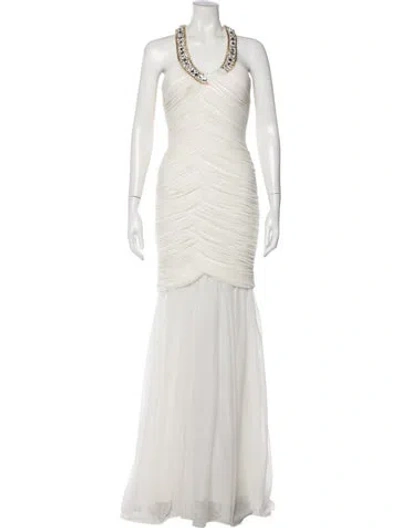 Pre-owned Lillie Rubin Halterneck Long Dress In Neutral