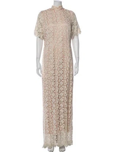 Pre-owned Lillie Rubin Lace Pattern Long Dress In Neutral