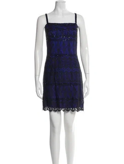 Pre-owned Lillie Rubin Lace Pattern Mini Dress In Blue