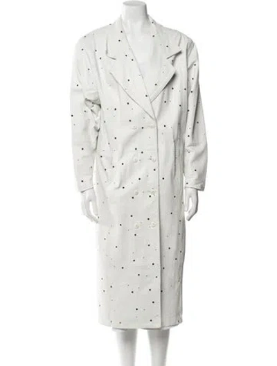 Pre-owned Lillie Rubin Leather Polka Dot Print Trench Coat In White