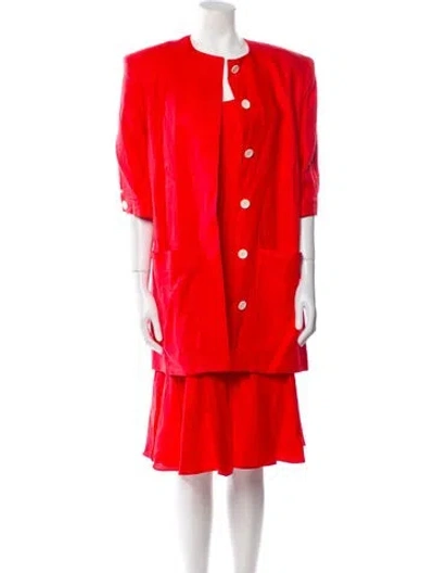 Pre-owned Lillie Rubin Linen Ruffle Embellishment Dress Set In Red