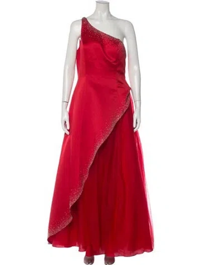 Pre-owned Lillie Rubin One-shoulder Long Dress In Red