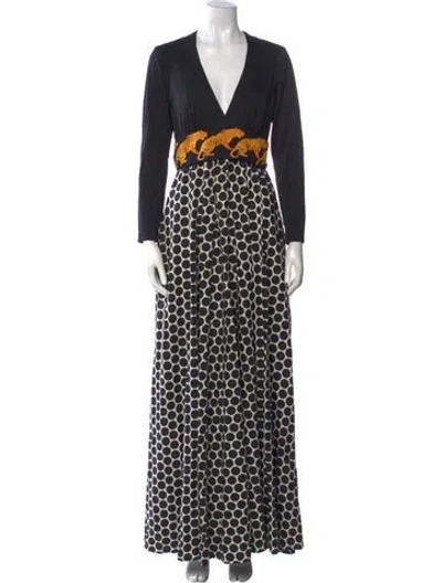Pre-owned Lillie Rubin Polka Dot Print Long Dress In Black