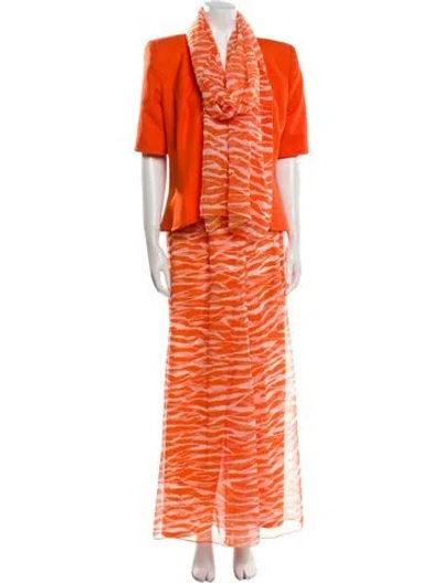 Pre-owned Lillie Rubin Printed Crystal Embellishments Pant Set In Orange