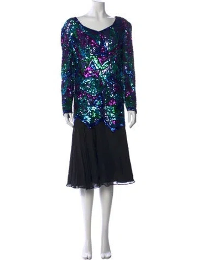 Pre-owned Lillie Rubin Silk Midi Length Dress In Multi