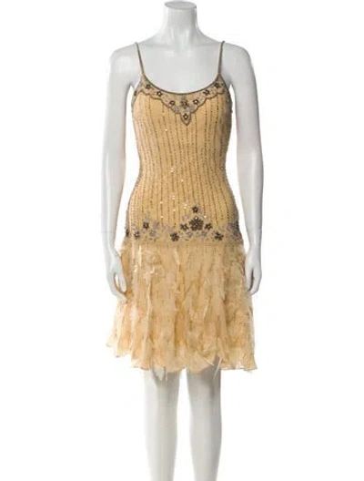 Pre-owned Lillie Rubin Silk Mini Dress In Neutral
