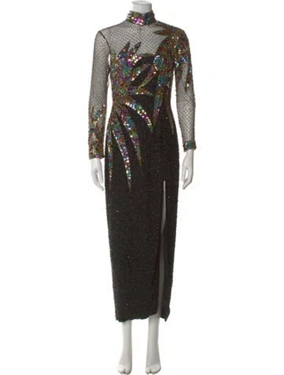 Pre-owned Lillie Rubin Turtleneck Long Dress In Black