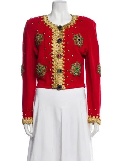 Pre-owned Lillie Rubin Vintage Floral Print Evening Jacket In Red