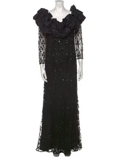 Pre-owned Lillie Rubin V-neck Long Dress In Black