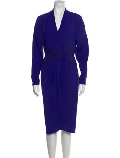 Pre-owned Lillie Rubin V-neck Midi Length Dress In Blue