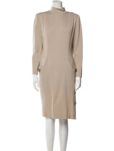 Pre-owned Lillie Rubin Wool Long-sleeve Dress In Neutral